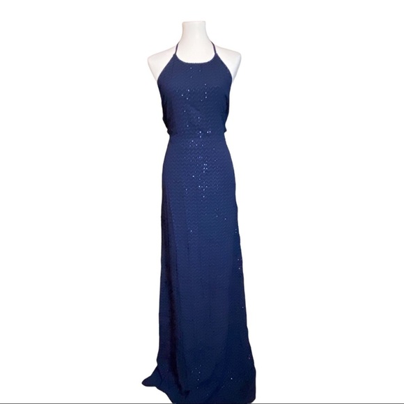 NWT! Luxury Item 👗 Blue Sequined Halter Gown - Picture 1 of 7